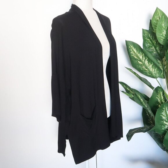 Eileen Fisher Black Viscose Drapey Open Front Cardigan Size Medium M - Picture 3 of 9